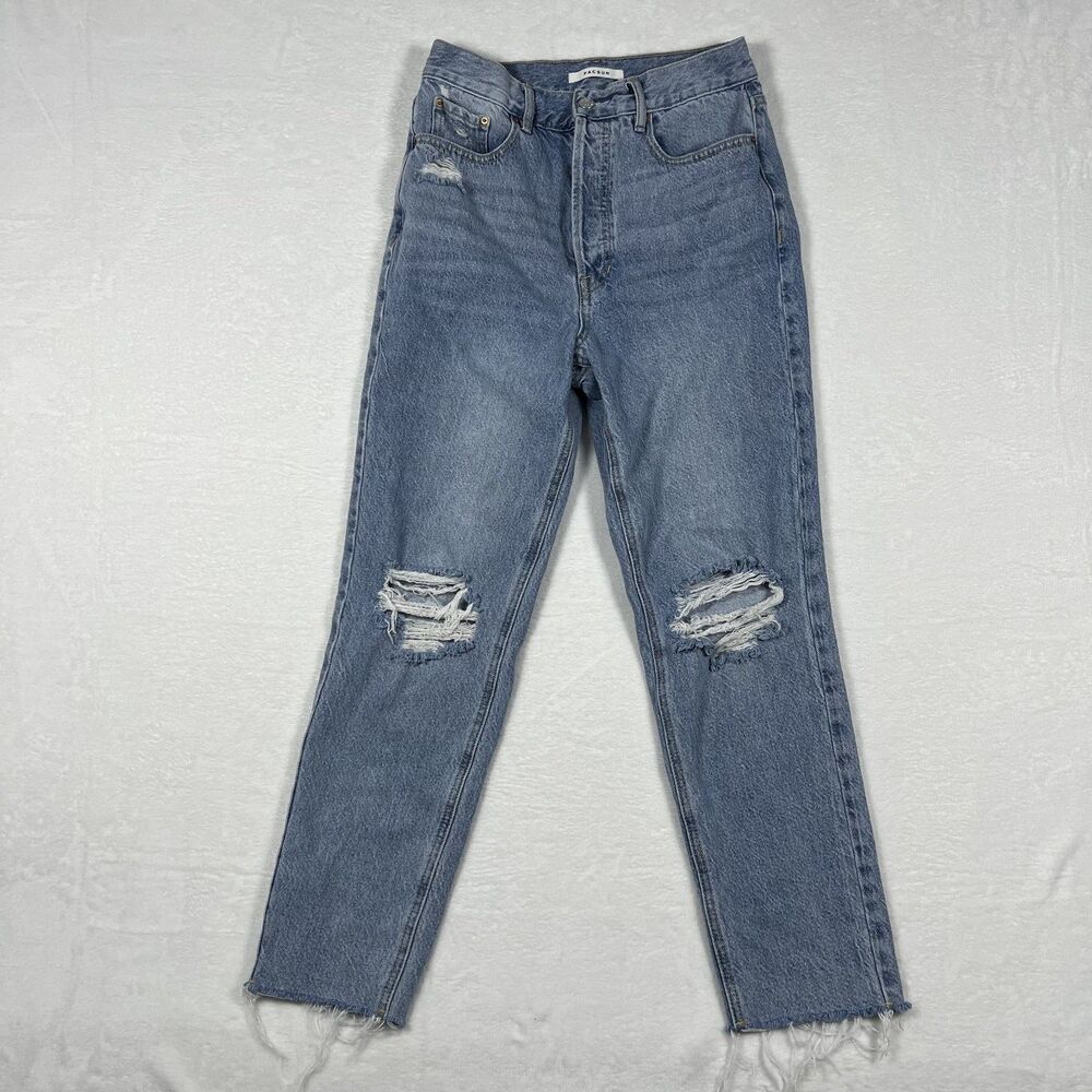Pacsun Womens Jeans Size 27 Ultra High Rise Slim Distressed Button Fly Blue